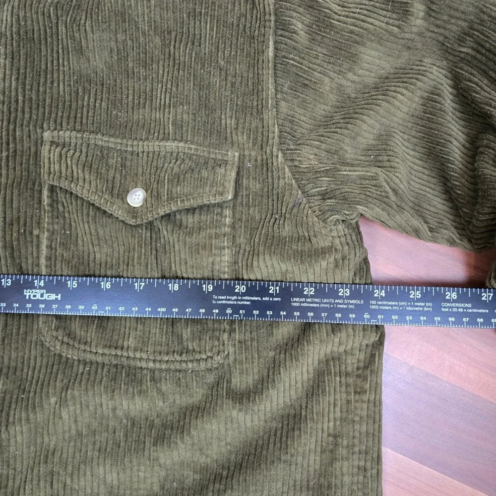 VTG International Waters Corduroy Flannel Lined Shirt Jacket L Olive Green